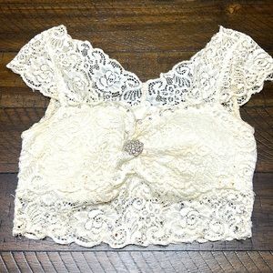 White lace crop top with rhinestones